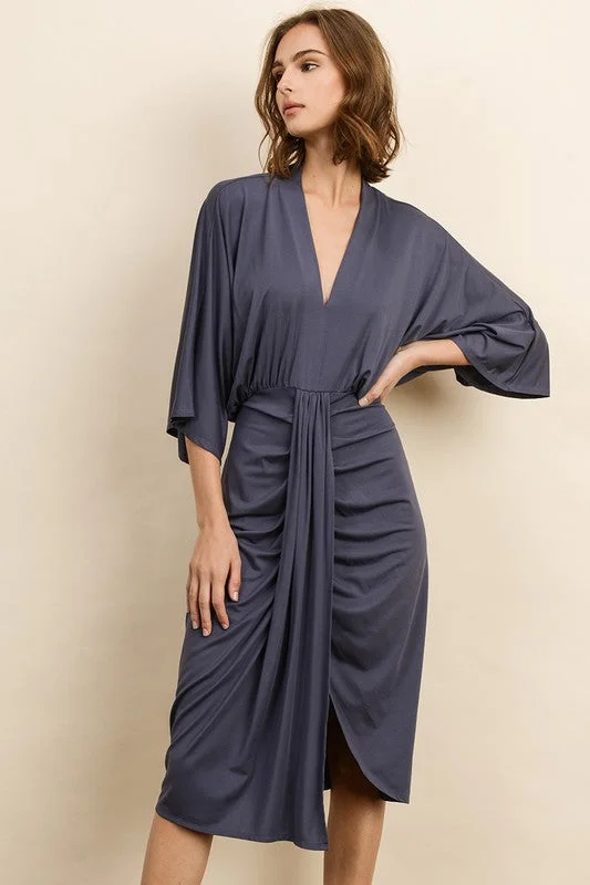 V-Neck Ruched Midi Dress Comfortable Sleeveless Midi Dress