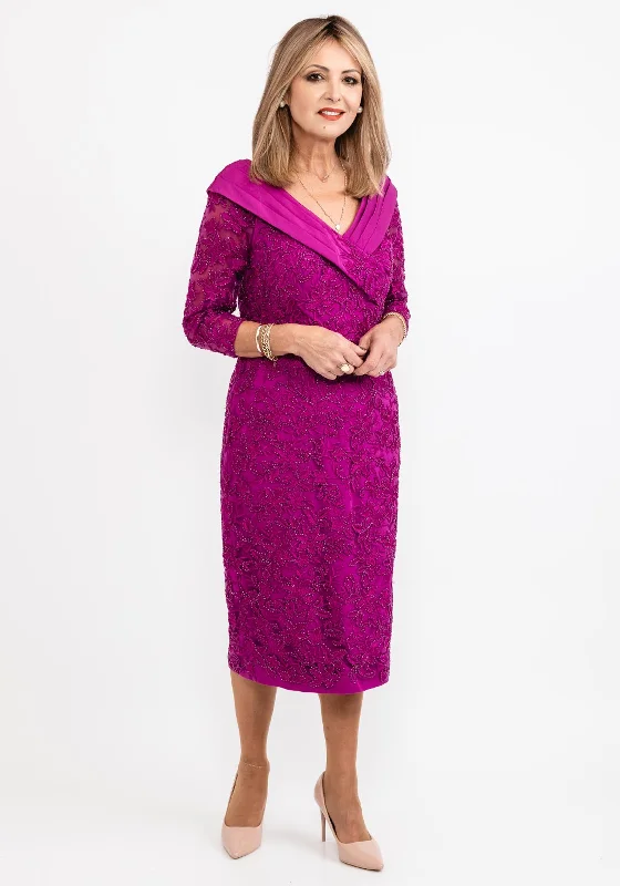 Veni Infantino Beaded Floral Midi Dress, Fuchsia Fashionable One-Shoulder Midi Dress