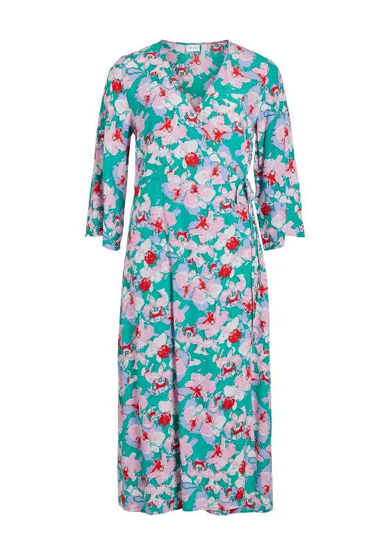 Vila Kikki Floral Wrap Midi Dress, Alhambra Comfortable Adjustable Strap Midi Dress