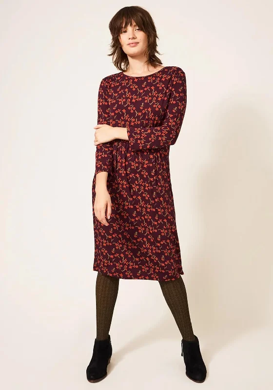 White Stuff Talia Floral Midi Dress, Plum Multi Fashionable Skater Midi Dress