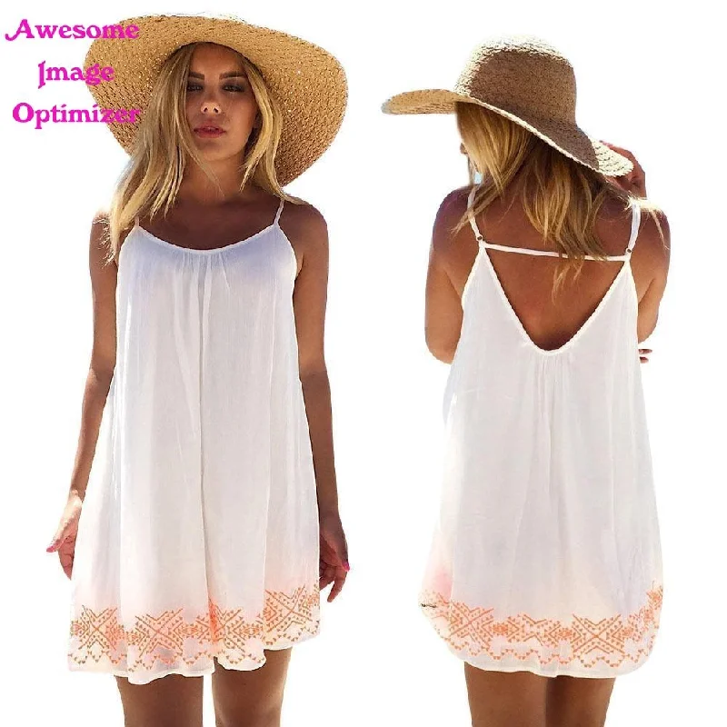 Women Dress White Harness dress Backless Short Summer BOHO Evening Party Beach Mini Dress Sundress#LSN Chic Pleated Mini Dress