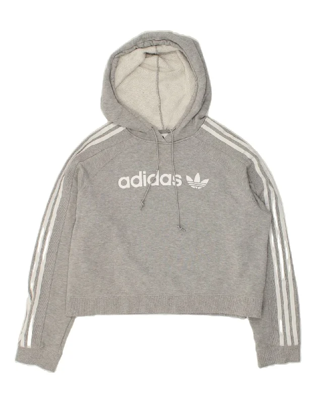 ADIDAS Womens Crop Graphic Hoodie Jumper UK 8 Small  Grey Zip Hoodie Drawstring Kangaroo Pocket