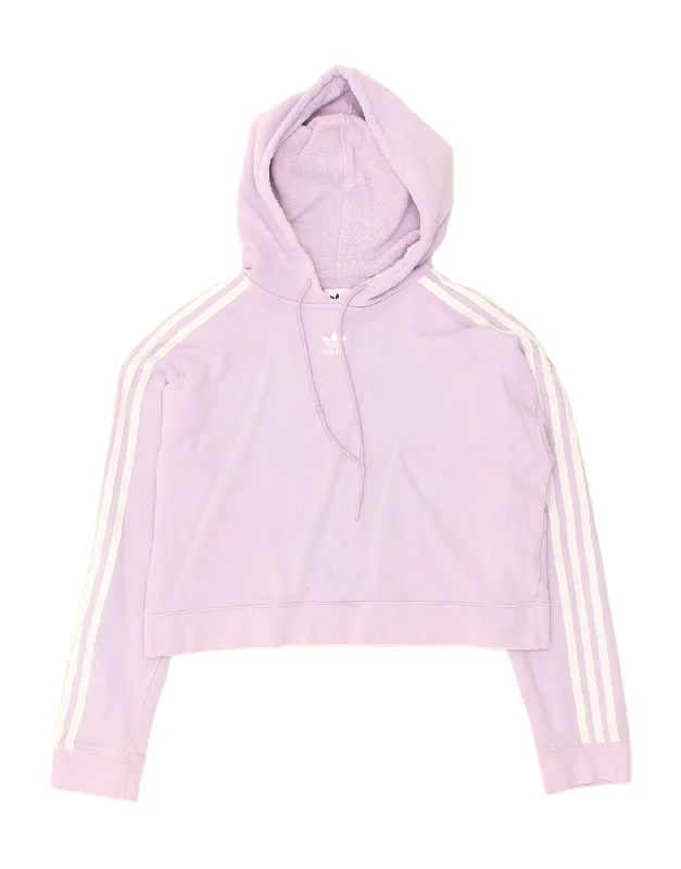 ADIDAS Womens Crop Hoodie Jumper UK 8 Small Purple Cotton Hoodie with Strings Custom Fit Adjustable