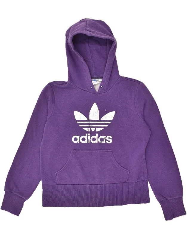 ADIDAS Womens Graphic Hoodie Jumper EU 40 Medium Purple Cotton Hoodie with Set-In Sleeves Structured Classic