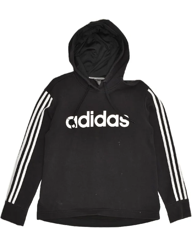 ADIDAS Womens Graphic Hoodie Jumper Size 12/14 Medium Black Cotton Hoodie with V-Neck Classic Versatile