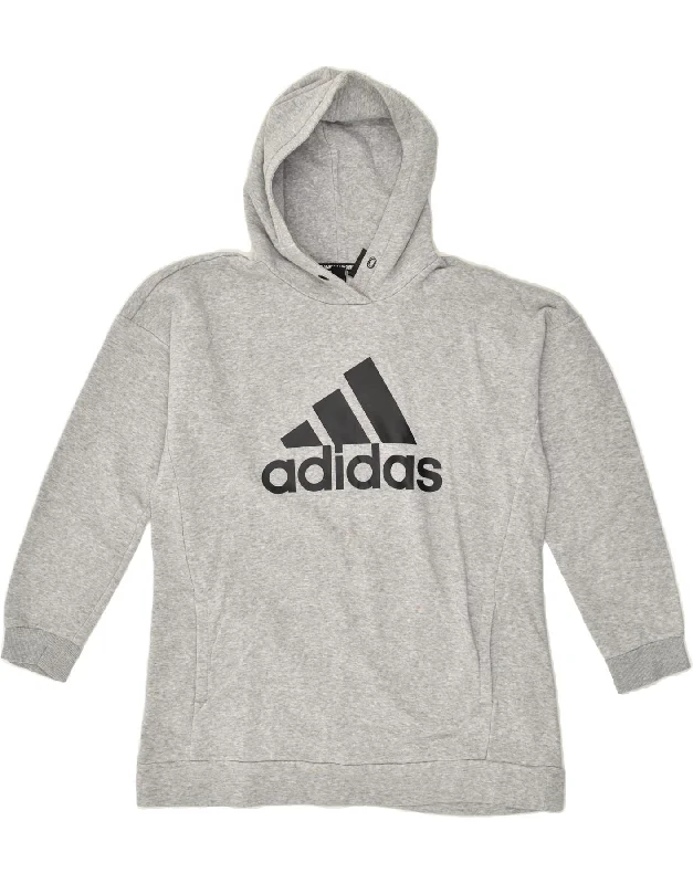 ADIDAS Womens Graphic Hoodie Jumper Size 12/14 Medium Grey Cotton Hoodie with Set-In Sleeves Structured Classic