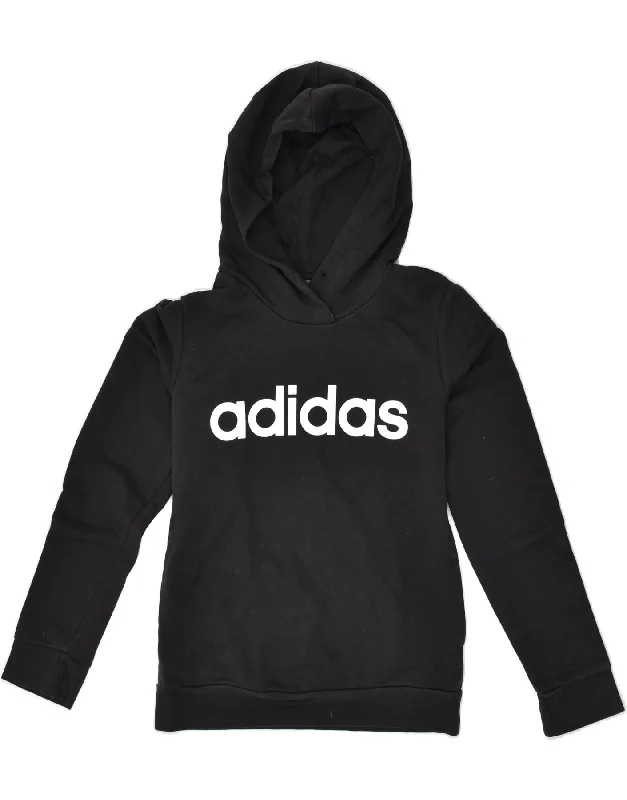 ADIDAS Womens Graphic Hoodie Jumper Size 4/6 XS Black Cotton Hoodie with Slim Fit Tailored Modern