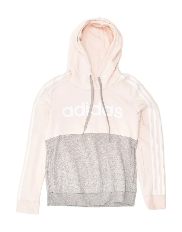 ADIDAS Womens Graphic Hoodie Jumper Size 4-6 XS Pink Colourblock Cotton Hoodie with Contrast Stitching Detailed Premium