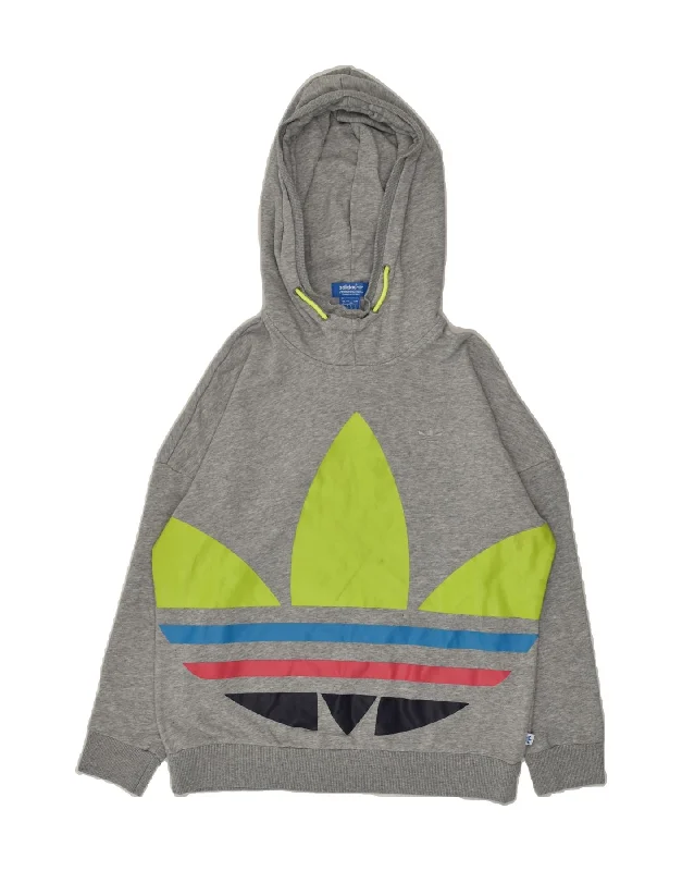 ADIDAS Womens Graphic Hoodie Jumper UK 12 Medium Grey Cotton Hoodie with Button Classic Timeless