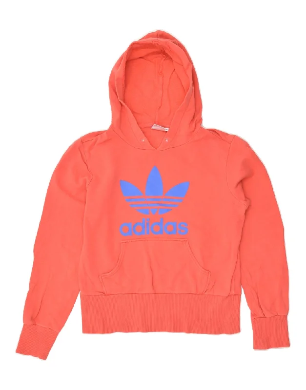 ADIDAS Womens Graphic Hoodie Jumper UK 12 Medium Red Cotton Hoodie with Pastel Soft Subtle