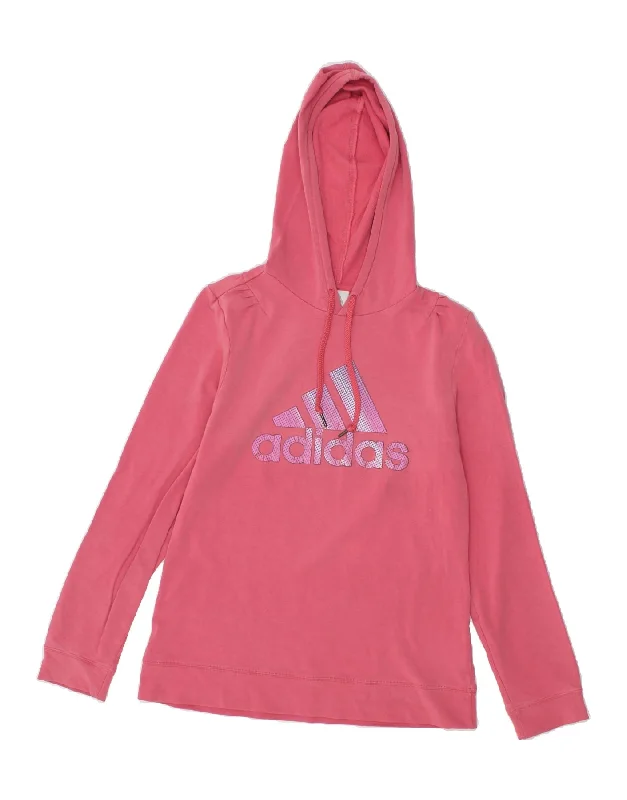 ADIDAS Womens Graphic Hoodie Jumper UK 14 Medium  Pink Cotton Hoodie with Set-In Sleeves Structured Classic