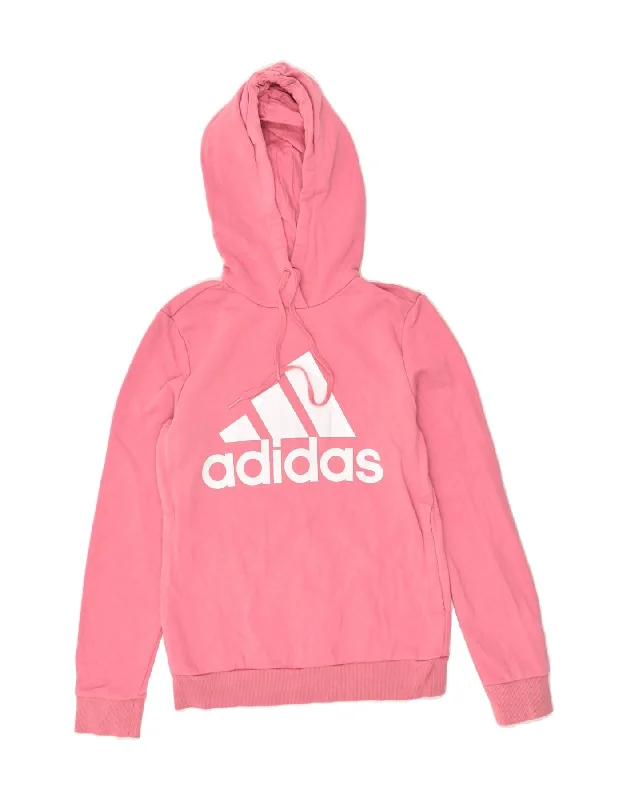 ADIDAS Womens Graphic Hoodie Jumper UK 4/6 XS Pink Cotton Hoodie with Tie-Dye Psychedelic Retro