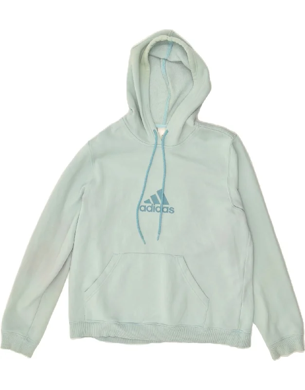 ADIDAS Womens Graphic Hoodie Jumper XL Turquoise Cotton Hoodie with Elastic Cuffs Stretchable Comfortable