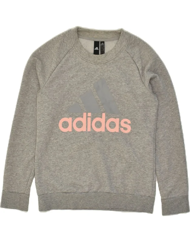 ADIDAS Womens Graphic Sweatshirt Jumper UK 12-14 Medium Grey Cotton Hoodie with Oversized Fit Loose Comfortable