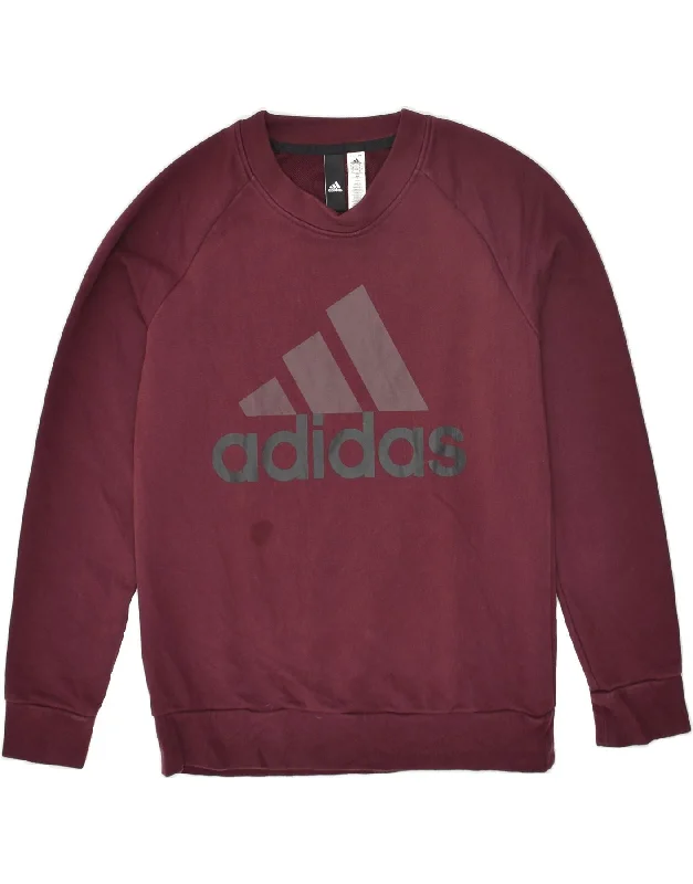 ADIDAS Womens Graphic Sweatshirt Jumper UK 12/14 Medium Maroon Cotton Hoodie with Hem Contrast Bold Stylish