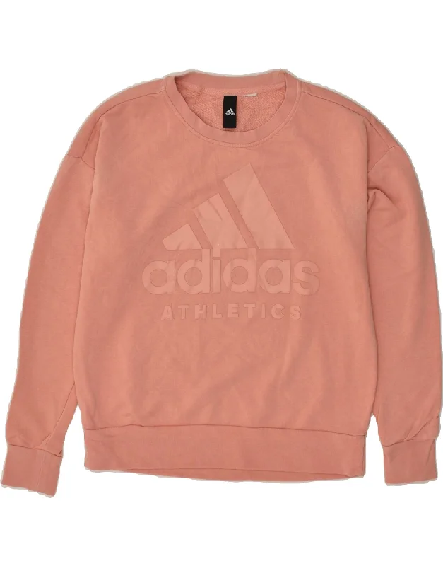 ADIDAS Womens Graphic Sweatshirt Jumper UK 16 Large Pink Hoodie with Zipper Versatile Modern