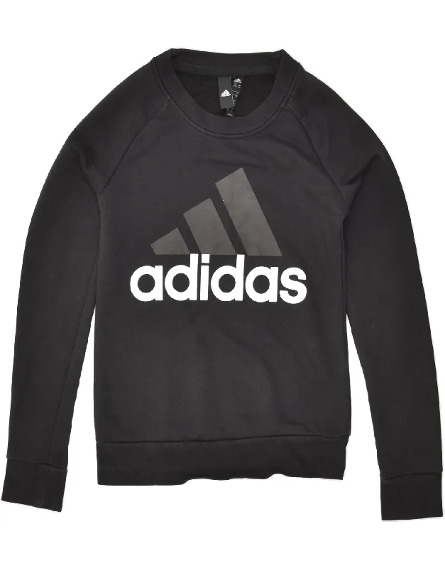 ADIDAS Womens Graphic Sweatshirt Jumper UK 4/6 XS Black Cotton Hoodie with Print Artistic Unique