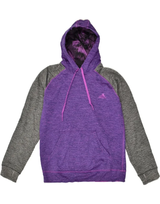 ADIDAS Womens Hoodie Jumper UK 12 -14 Medium Purple Colourblock Polyester Hoodie with Rolled Sleeves Casual Relaxed