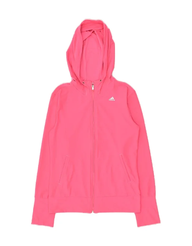 ADIDAS Womens Hoodie Jumper UK 8-10 Small Pink Polyester Hoodie with Exposed Zipper Edgy Industrial