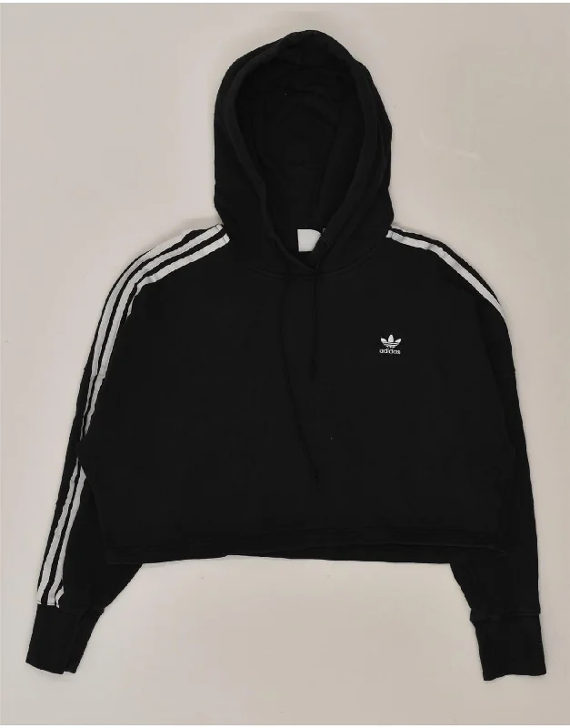 ADIDAS Womens Oversized Hoodie Jumper UK 12 Medium Black Cotton Hoodie with Typography Text Message