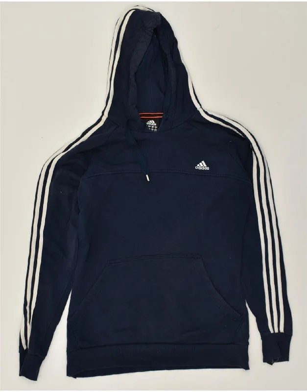 ADIDAS Womens Slim Hoodie Jumper XL Navy Blue Cotton Hoodie with Strings Custom Fit Adjustable