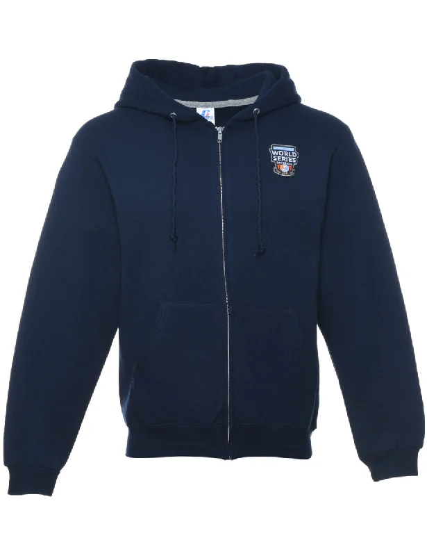 Baseball Navy Embroidered Hooded Sweatshirt - S Hoodie with Gradient Ombre Colorful