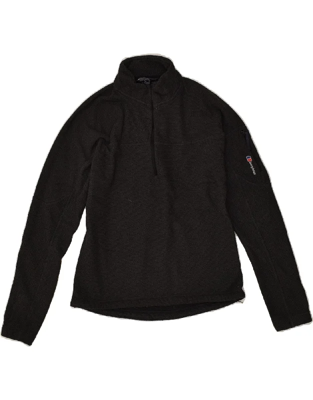 BERGHAUS Womens Zip Neck Sweatshirt Jumper UK 10 Small Black Polyester Hoodie with High Neck Warm Protective