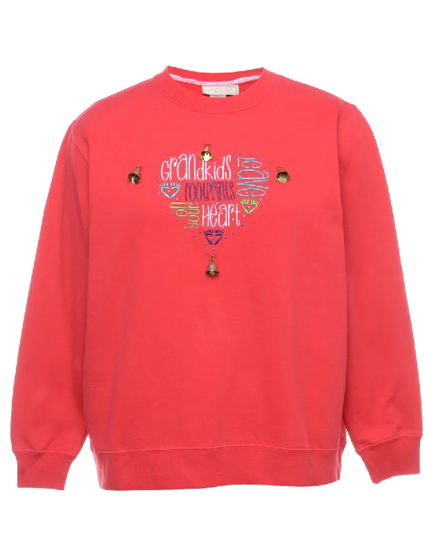 Beyond Retro Reworked Christmas Sweatshirt With Bells - L Hoodie with Sequins Glamorous Eye-catching