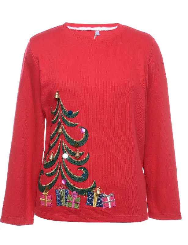 Beyond Retro Reworked Christmas Sweatshirt With Bells - L Hoodie with Neon Bright Vibrant