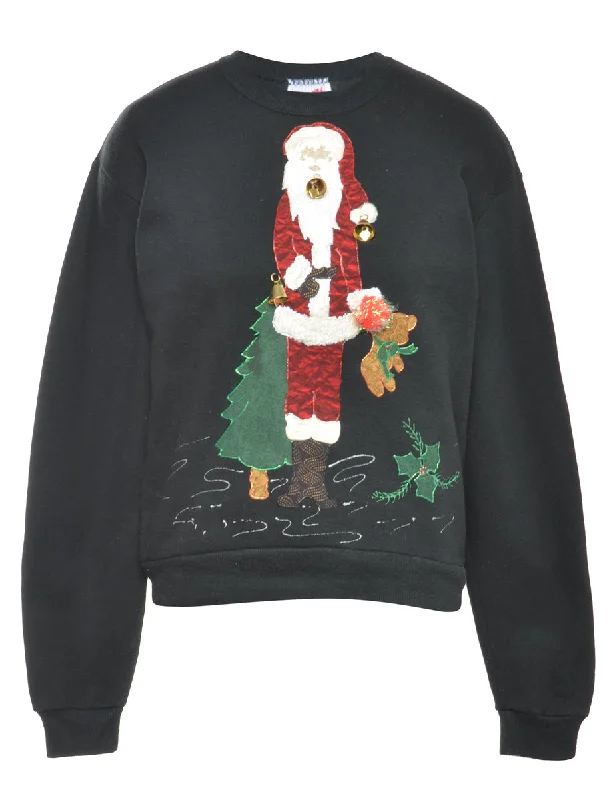 Beyond Retro Reworked Christmas Sweatshirt With Bells - M Hoodie with Lining Warm Insulated