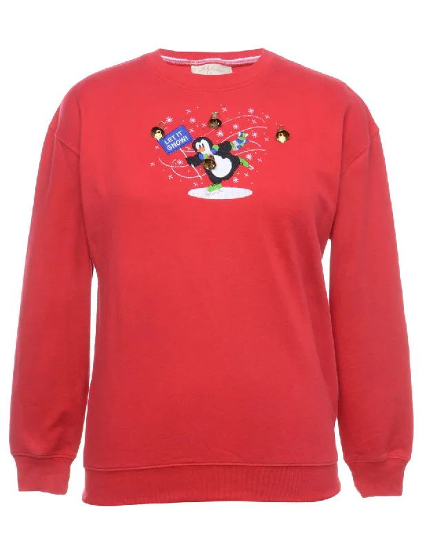 Beyond Retro Reworked Christmas Sweatshirt With Bells - M Hoodie with Velcro Closure Adjustable Secure