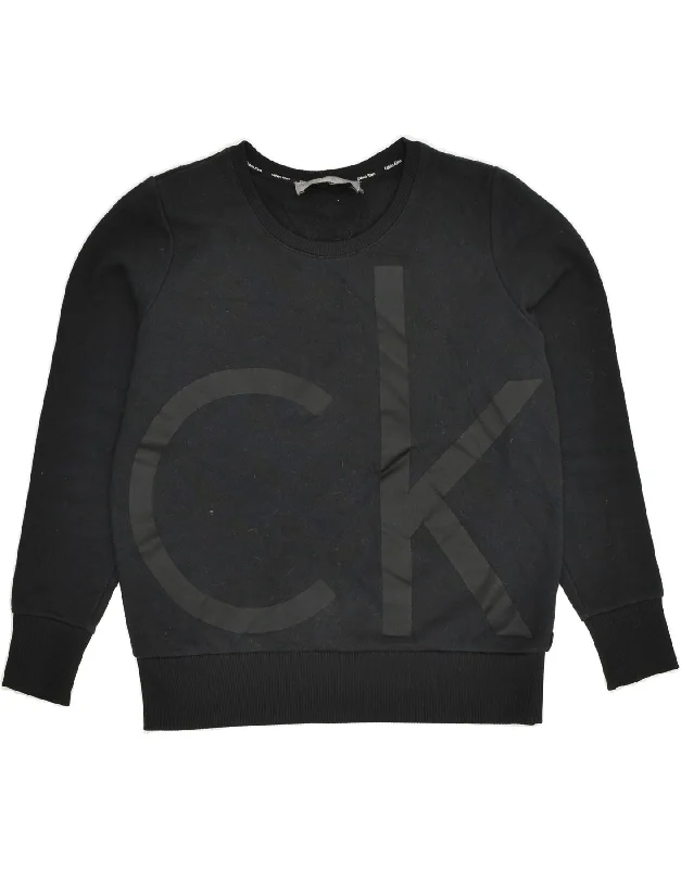 CALVIN KLEIN Womens Graphic Sweatshirt Jumper UK 8 Small Black Cotton Hoodie with Relaxed Fit Easy Casual