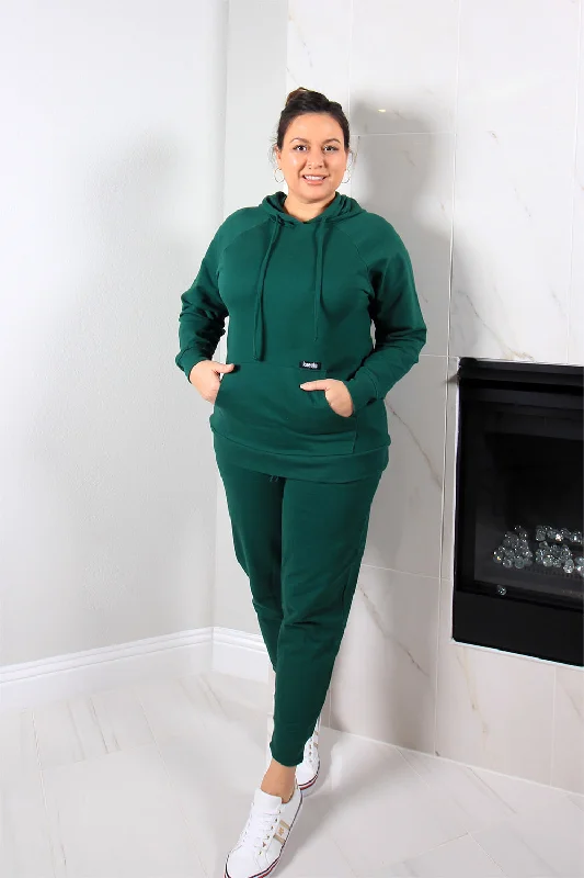 Cam Unisex Hoodie Tracksuit | Dark Green Hoodie with Cuffed Sleeves Snug Secure