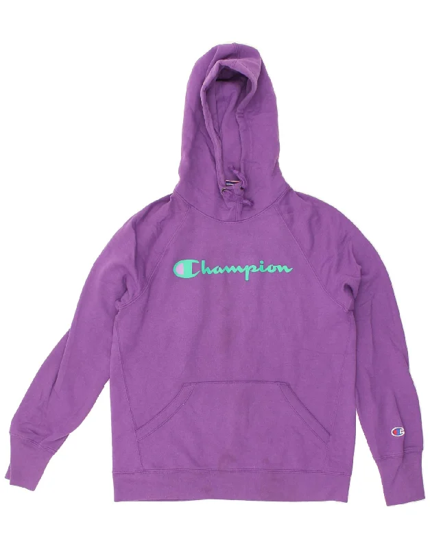 CHAMPION Womens Graphic Hoodie Jumper UK 10 Small Purple Cotton Hoodie with Hood Adjustable Protection