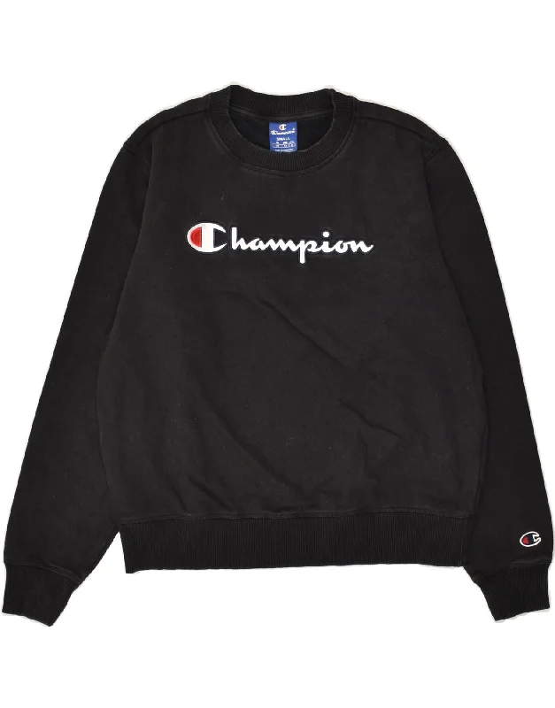 CHAMPION Womens Graphic Sweatshirt Jumper UK 10 Small Black Cotton Hoodie with Illustration Artistic Creative