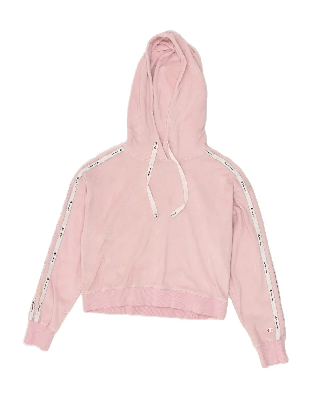 CHAMPION Womens Hoodie Jumper UK 10 Small Pink Cotton Zip Hoodie Drawstring Kangaroo Pocket