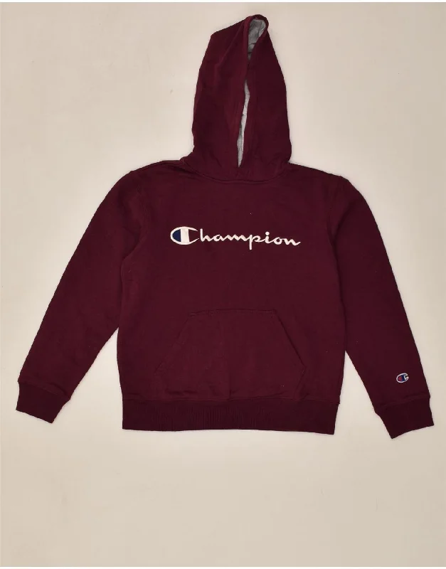 CHAMPION Womens Hoodie Jumper UK 14 Medium Burgundy Cotton Hoodie with Drawstring Waist Adjustable Fitted