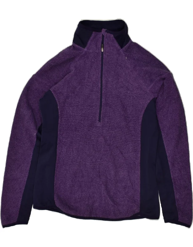 COLUMBIA Womens Zip Neck Sweatshirt Jumper UK 8 Small Purple Colourblock Hoodie with Ribbed Cuffs Snug Fit Comfort