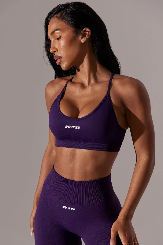 Scoop Neck Multi Strap Sports Bra in Purple Contour Bra Style