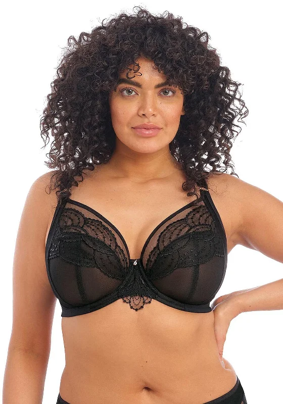 Elomi Priya Plunge Bra, Black Elegant Satin Bralette