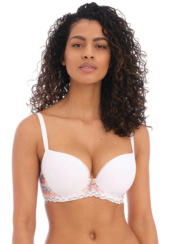 Freya Festival Vibe Moulded Plunge Bra, White Multi High Support Sports Bra