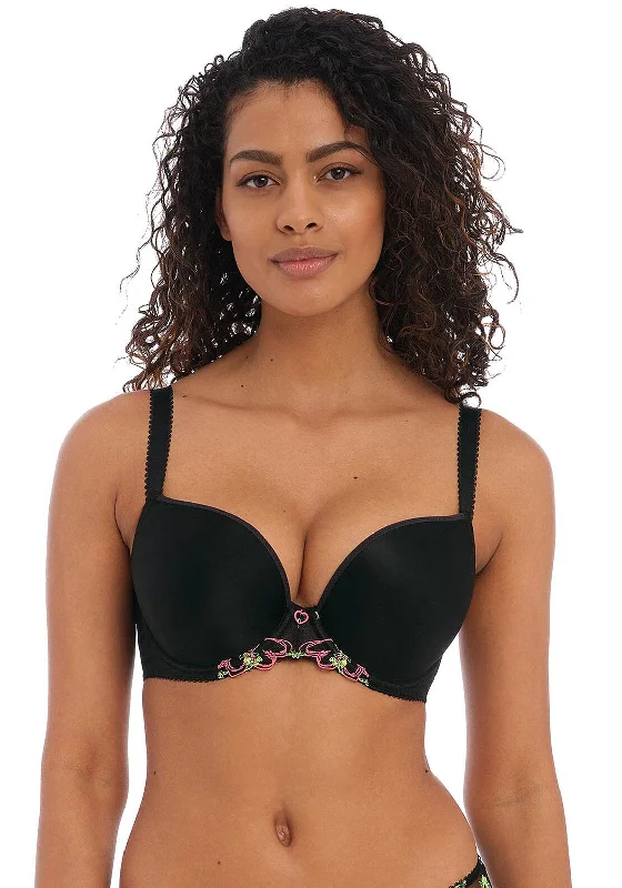 Freya Loveland Moulded Plunge Bra, Black Multi Seamless Bra Design