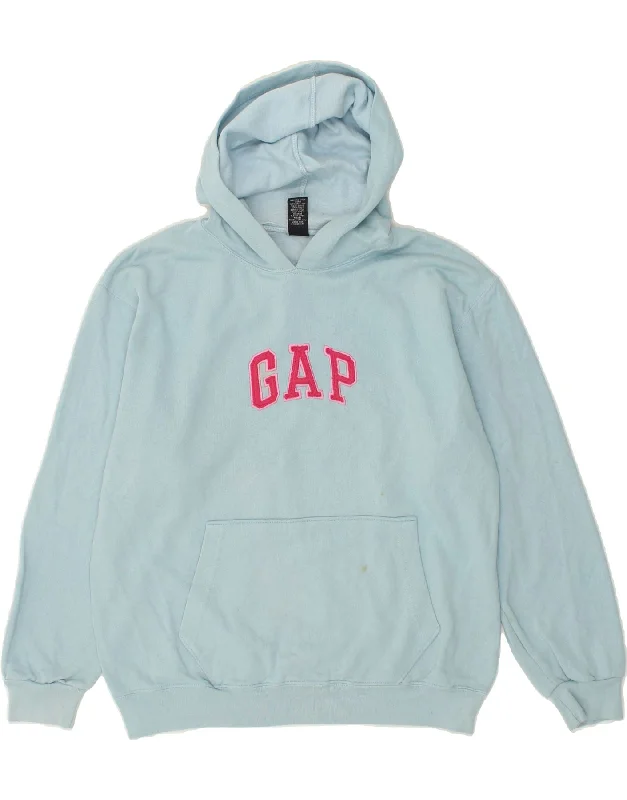 GAP Womens Graphic Hoodie Jumper UK 16 Large Blue Cotton Hoodie with Pastel Soft Subtle