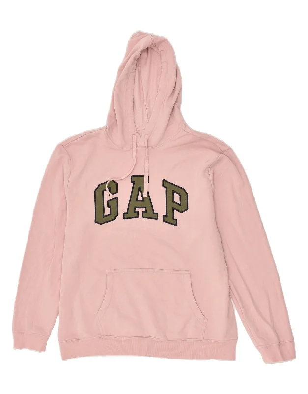 GAP Womens Graphic Hoodie Jumper UK 16 Large Pink Cotton Hoodie with Belted Waist Structured Tailored