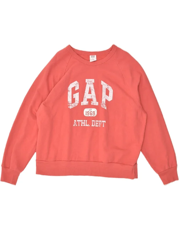 GAP Womens Graphic Sweatshirt Jumper UK 18 XL Pink Cotton Hoodie with Hem Elastic Stretchable Comfortable