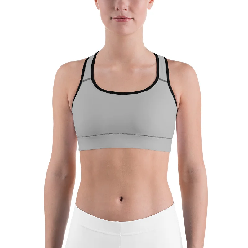 Grey Solid Color Sports Bra, Solid Color Modern Unpadded Gym Bra For Ladies - Made in USA/EU/MX Soft Mesh Bra