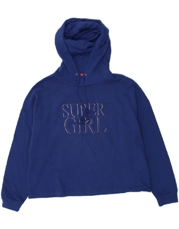 GUESS Womens Oversized Graphic Hoodie Jumper UK 8 Small Navy Blue Cotton Hoodie with Contrast Stitching Detailed Premium