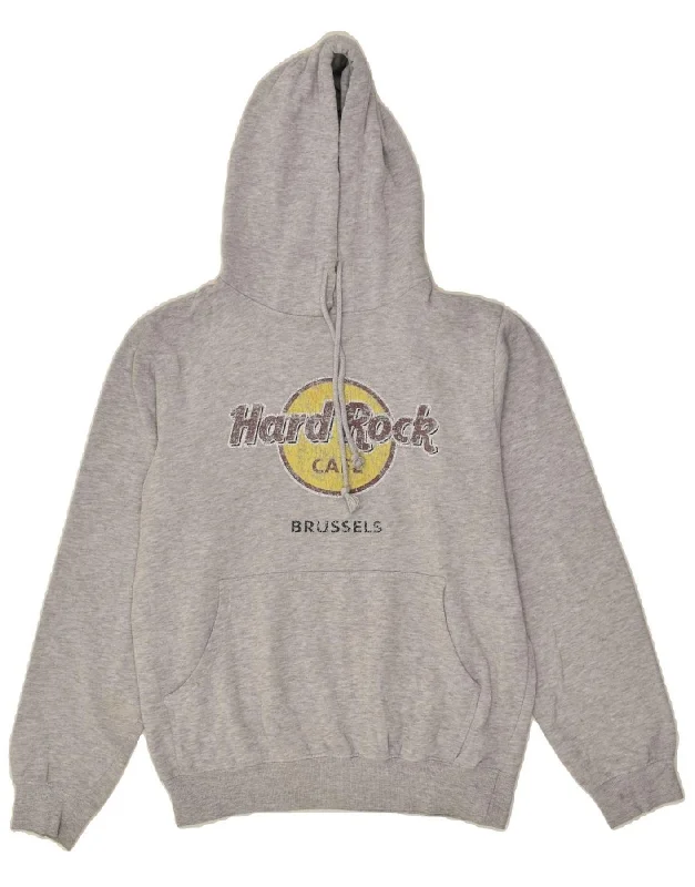 HARD ROCK CAFE Womens Brussels Graphic Hoodie Jumper UK 14 Medium Grey Hoodie with Drop Shoulder Relaxed Streetwear