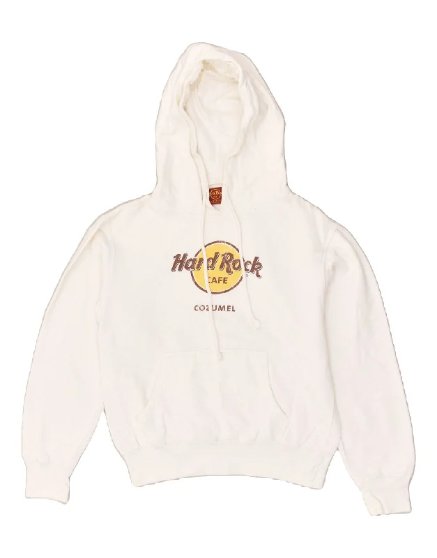 HARD ROCK CAFE Womens Cozumel Graphic Hoodie Jumper UK 14 Medium White Hoodie with Drawstring Waist Adjustable Fitted