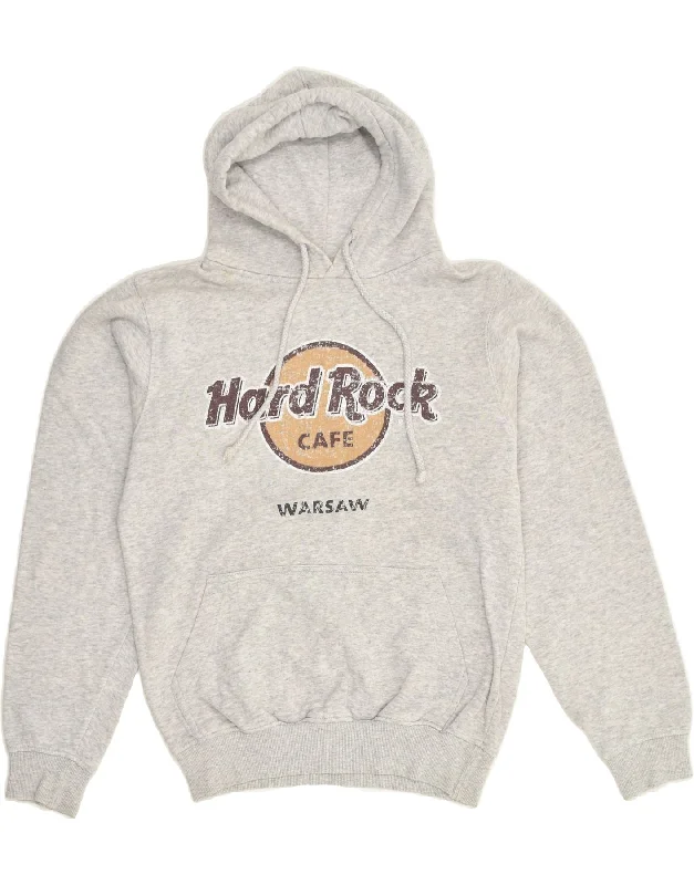 HARD ROCK CAFE Womens Warsaw Graphic Hoodie Jumper UK 10 Small Grey Cotton Hoodie with Rhinestones Sparkly Elegant